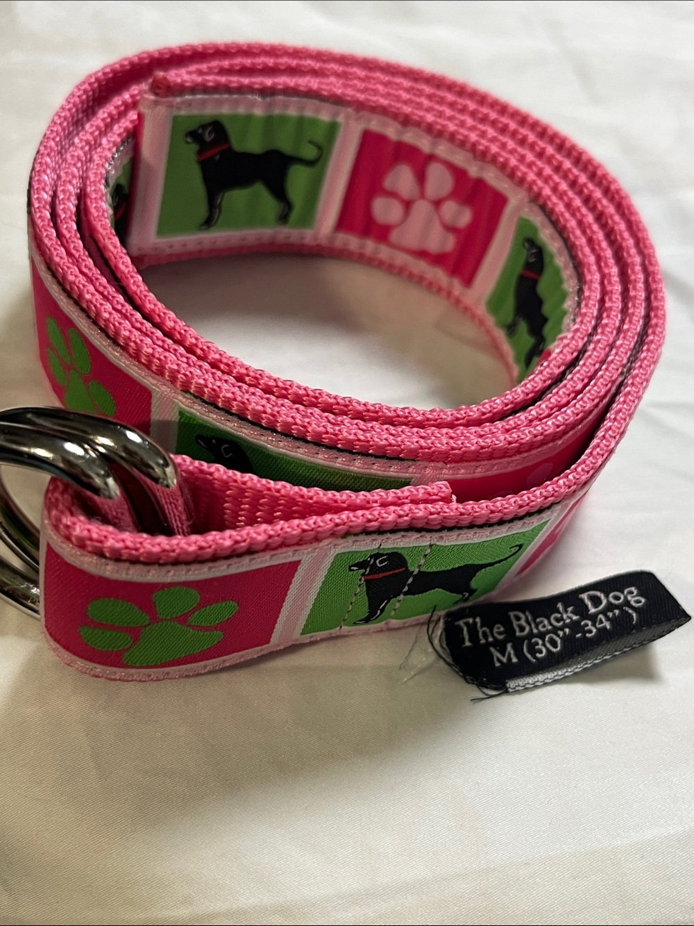 The Black Dog Pink & Green Paws and Black Dog Pattern Collar